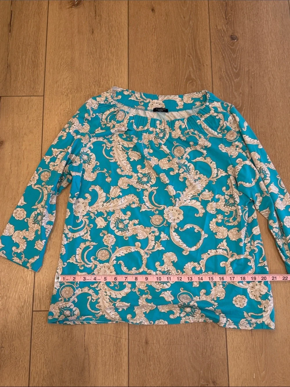 Talbots Women’s Teal Floral Scroll Print Blouse - Picture 4 of 5